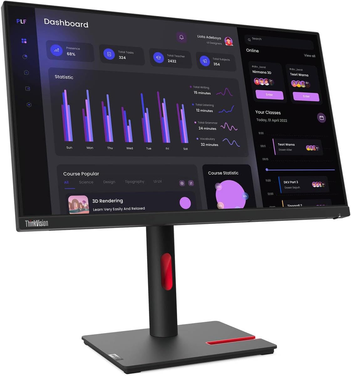 Monitor Lenovo T24I-30 60,96 cm (24") FHD 6 ms - Na zalogi - slika 2